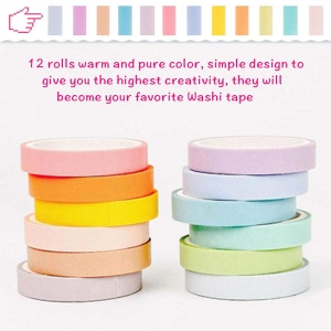 Set de 12 role de banda Washi Netume, hartie, multicolor, 3m x 7,5 mm