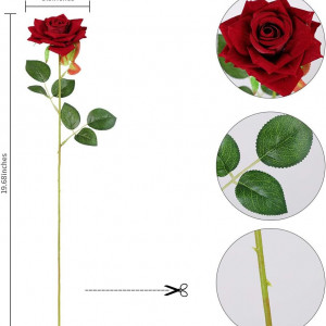 Set de 12 trandafiri artificiali Floweroyal, catifea/matase/metal, verde/rosu inchis, 49,9 x 8,8 cm