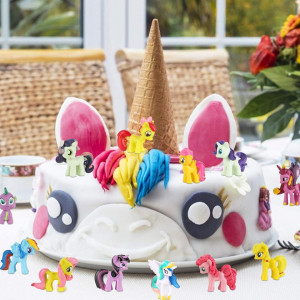 Set de 12 unicorni pentru decorare tort Colmanda, PVC, multicolor, 3/5 cm
