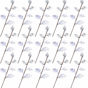 Set de 15 crengute cu frunze decorative Geosar, metal/matase, alb/argintiu, 34 x 10 cm - Img 3