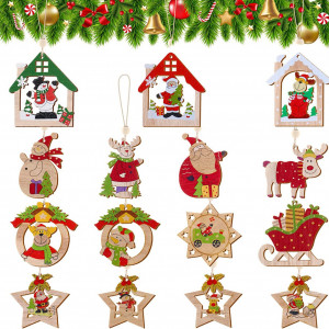 Set de 15 ornamente de Craciun Weysoo, lemn, multicolor - Img 1