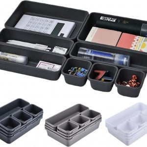 Set de 16 cutii organizatoare Booaee, plastic, gri inchis