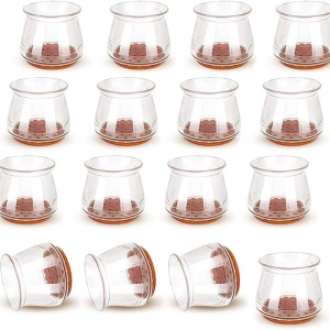 Set de 16 protectii pentru picioarele mobilierului AceMining, silicon/pasla, transparent/maro, 4 x 3,3 cm