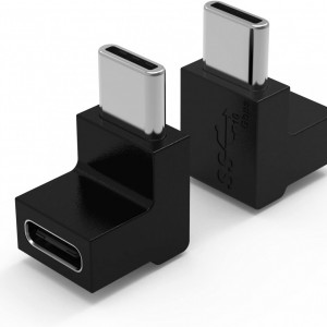 Set de 2 adaptoare USB cu unghi de 90 grade Juliyeh, negru, ABS, 13 x 13 mm