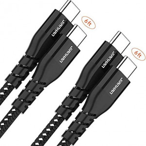 Set de 2 cabluri USB C la USB C JianHan, nailon, negru, 180 cm