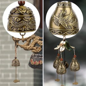 Set de 2 clopote de vant Feng Shui Pwsap, dragon, cupru, bronz, 18/ 23 cm - Img 7
