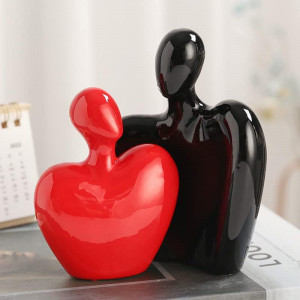 Set de 2 figurine Hosoncovy, ceramica, rosu/negru, 9/12 cm