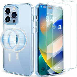 Set de 2 folii pentru ecran si husa de protectie pentru iPhone 14 Pro Max Fyy, TPU, albastru/transparent, 6.7 inchi