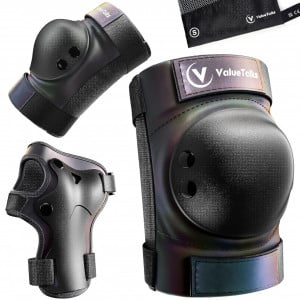 Set de 2 genunchiere, 2 cotiere si 2 protectii pentru incheietura ValueTalks, EVA/polivinil, negru, M, 13-18 ani 