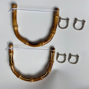 Set de 2 manere pentru geanta/sacosa ZouWei, bambus/metal, maro/argintiu, 12,5 x 10 cm / 2,5 x 3 cm - Img 3