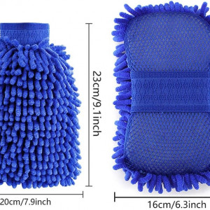 Set de 2 manusi pentru spalare auto Roottshe, microfibra, albastru, 23 x 20 cm / 28 x 16 cm 