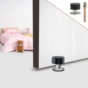 Set de 2 opritoare pentru usa SDHFSGN, otel inoxidabil/cauciuc, negru/argintiu, 4,5 x 4,5 cm / 6 cm - Img 3