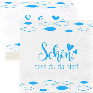 Set de 2 pachete de servetele pentru Botez Faccito, hartie, alb/albastru, 33 x 33 cm 