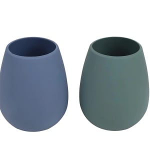 Set de 2 pahare pentru copii Weeme, silicon, albastru/verde, 3,5 x 9,5 cm