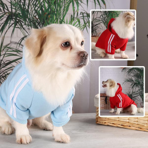 Set de 2 pulovere pentru caine YunJiaoon, bumbac/poliester, alb/albastru/rosu, marimea XL