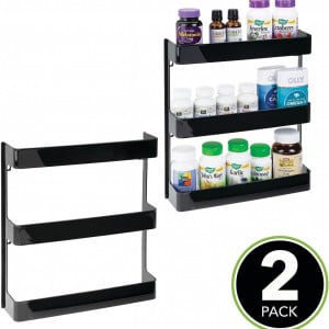 Set de 2 rafturi 3 nivele pentru medicamente MDesign, plastic, negru, 31,9 x 6,6 x 28,6 cm - Img 8