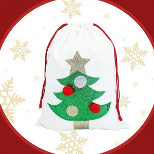 Set de 2 saci pentru cadouri de Craciun PerFest, poliester, alb/rosu/verde, 30 x 40 cm