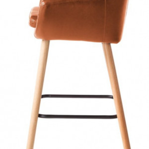 Set de 2 scaune de bar Nicholas I din piele sintetica/stejar/metal, maro, 55 x 101 x 54 cm - Img 3
