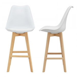 Set de 2 scaune de bar Pereira, alb/maro, 105 x 48 x 58 cm - Img 1