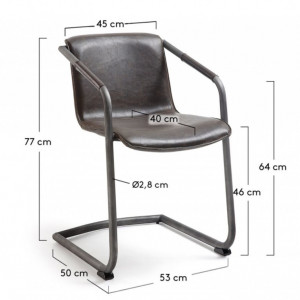 Set de 2 scaune Herne piele sintetica/otel pulverizat, maro, 53 x 77 x 60 cm - Img 2