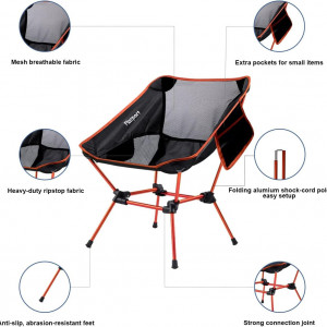 Set de 2 scaune pliabile pentru camping FBSPORT, nailon/aluminiul, portocaliu/negru/gri, 65 x 52 cm , maxim 150 kg - Img 2