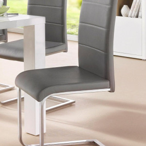 Set de 2 scaune tapitate Josy - piele sintetica - gri/metal - Img 6