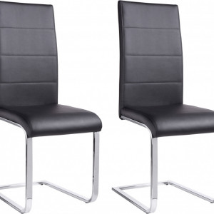 Set de 2 scaune tapitate Josy piele sintetica/metal, negru/argintiu, 42 x 44 x 103 cm