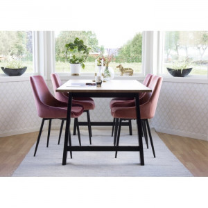 Set de 2 scaune tapițate Mankato, negru/roz, 85 x 48 x 55 cm - Img 4
