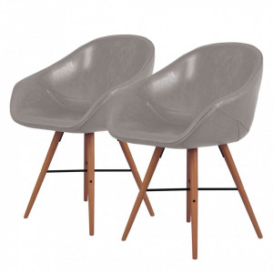 Set de 2 scaune tip fotoliu Restol I imitatie de piele/lemn masiv de fag, gri, 59 x 78.7 x 55 cm - Img 1