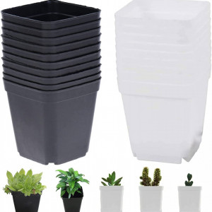 Set de 20 de ghivece pentru plante ZYFFHG, alb/negru, plastic, 7 x 7 x 8 cm - Img 1