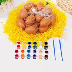Set de 20 oua pentru Paste, cu acuarele si pensoane, plastic, multicolor, 5 x 7 cm
