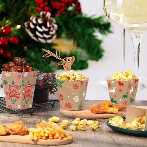 Set de 20 pungi pentru popcorn de Craciun, hartie, multicolor, 6,3 x 13,6 x 9 cm