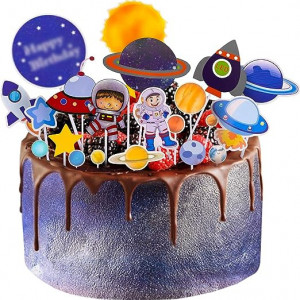 Set de 21 decoratiuni pentru tort Jiuwtence, tematica astronauti, hartie, multicolor - Img 1