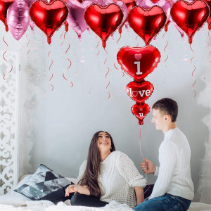 Set de 22 baloane in forma de inima pentru petrecere romantica Bdecoll, folie, rosu - Img 4