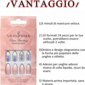 Set de 24 unghii false cu autocolante si lipici VIVID STELLA,  ABS, roz