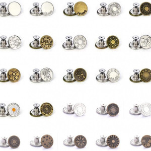 Set de 25 butoane pentru blugi AOSPR, metal, argintiu/auriu, 17 mm