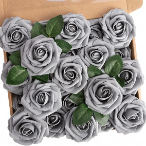 Set de 25 de trandafiri artificiali N&T NIETING, spuma, gri/verde, 7 cm