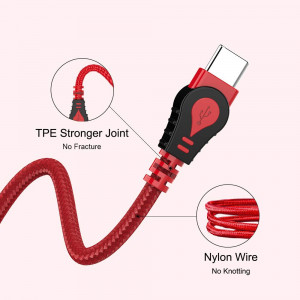Set de 3 cabluri USB C JianHan, cupru/nailon, rosu/negru, 1/1,5 m - Img 3