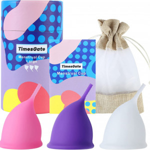 Set de 3 cupe menstruale TimesGate, silicon, roz/alb/mov, 63 x 45 mm