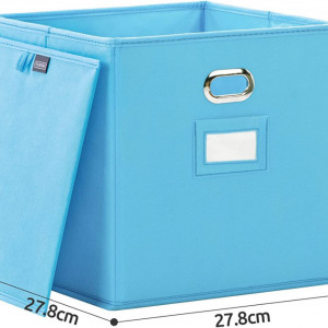 Set de 3 cutii depozitare YOUDENOVA, bumbac, albastru, 28 x 28 x 28 cm - Img 2