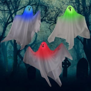 Cumpara Set de 3 decoratiuni iluminate fantome de Halloween Geulieby, textil, multicolor, 60 x 67 cm de la Chilipirul-zilei în rate, cu cardul sau plata la livrare!