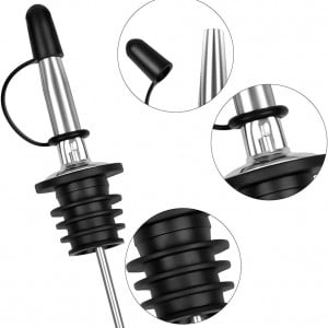 Set de 3 dopuri cu turnator pentru sticle KARELLS, otel inoxidabil, negru/argintiu, 10,5 cm 