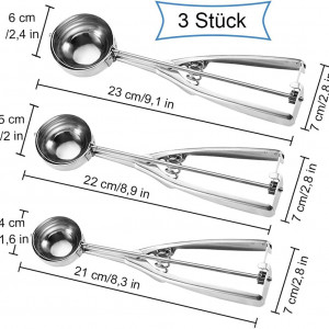 Set de 3 linguri pentru inghetata Thirei, otel inoxidabil, argintiu, 4/5/6 cm 
