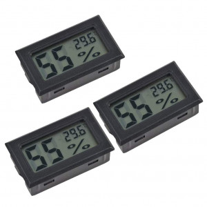 Set de 3 mini termometre digitale XLKJ, ecran LCD, plastic, negru, 28,6 x 48 x 15,2 mm