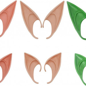 Set de 3 perechi urechi de elf OUQIWEN,latex, verde/roz/roz deschis, 10 x 12 x 5 cm / 8 x 10 x 5 cm
