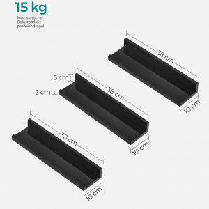 Set de 3 rafturi de perete SONGMICS, lemn, negru, 38 x 10 cm - Img 6