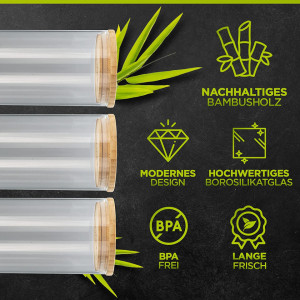 Set de 3 recipiente pentru alimente Wikoro, sticla/bambus, transparent/natur, 1000/500 ml - Img 4