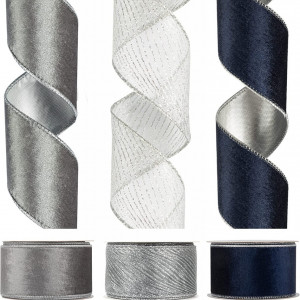 Set de 3 role de panglica Busy Bee, textil, gri/argintiu/albastru inchis, 9,14 m - Img 1