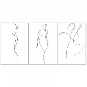Set de 3 tablouri „Siluete” Ebern Designs, panza/lemn masiv, alb/negru, 60 x 120 cm