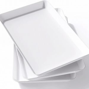 Set de 3 tavi de servire, plastic, alb, 36,7 x 24 x 3 cm